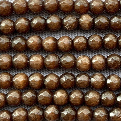6mm Brown Faceted Round Cat's Eye Beads - per strand