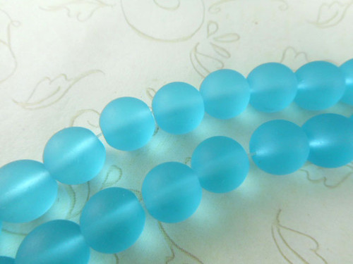 Aqua 10mm Round Sea Glass Beads Per Strand