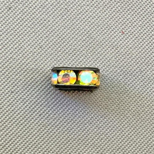 Crystal AB Rhinestone Squaredelle Spacer 6mm Gunmetal Plated Alloy Q10 Beads Per Pkg
