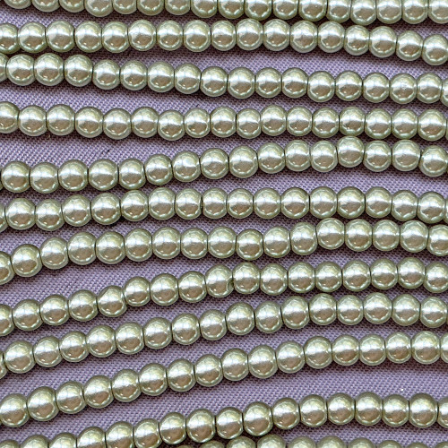Sage Green 3mm Round Glass Pearl Beads Per Strand