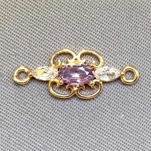 Crystal Baroque Filigree Oval Link Amethyst CZ Rhinestone 2 Loop Connectors 17.5x7mm Gold Plated Brass Q4 per Pkg