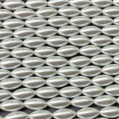 White 16x8mm Smooth Oval Glass Pearl Beads Per Strand