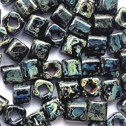 TOHO Hybrid Jet Picasso 4mm Cube Glass Seed Beads per Tube