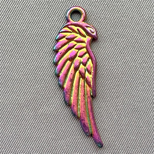 Angel Wing Charms 33x10mm Peacock Multicolor Plated Q6 per Pkg