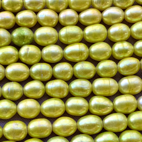 Key Lime 7x5mm Dyed Rice Freshwater Pearl Beads Per Strand