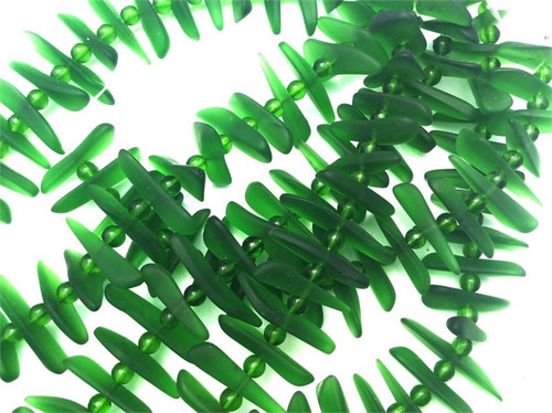 Ivy Green Center Drilled Stick 24mm-28mm Sea Glass Beads Per Strand