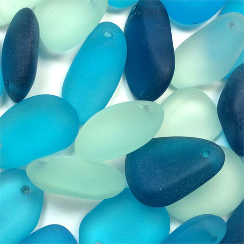 Mixed Freeform Pebble 37x18mm 22x17mm Sea Glass Frosted Pendants Q6 per Pkg