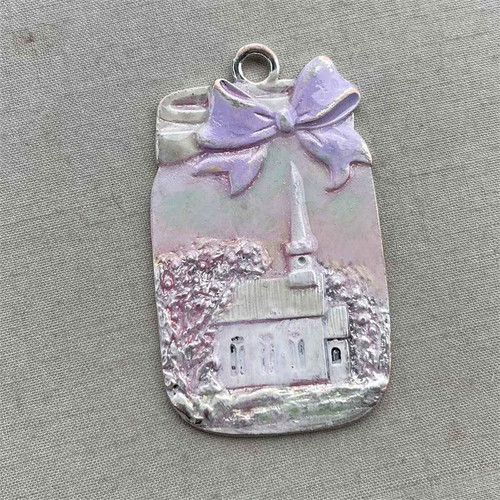 Spring Church Scene Mason Jar With Bow Pendant Spring Tulip Artisan Hand Painted Per Pc