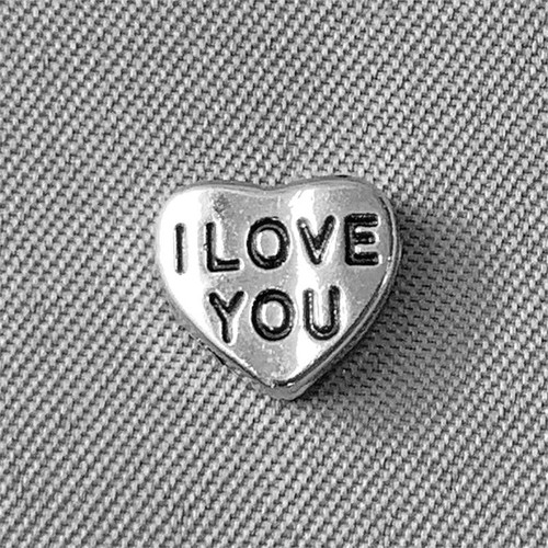 Tiny Heart I love You Kiss Me Message Beads 8x7mm Antique Silver Plated Alloy Q40 Per Pkg