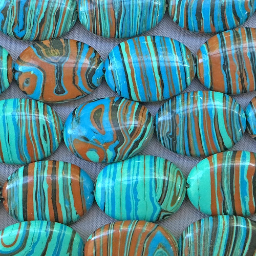 18x13mm Oval Festival Blue Rainbow Dyed Calsilica Man-made Semi-Precious Beads Per Strand