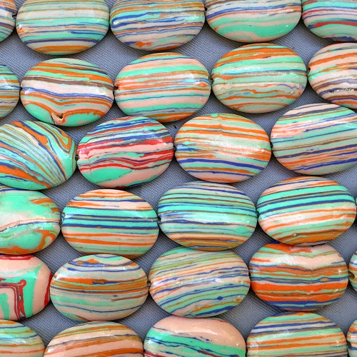 18x13mm Oval Festival Pink Rainbow Dyed Calsilica Man-made Semi-Precious Beads Per Strand