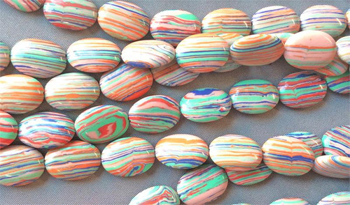 18x13mm Oval Festival Pink Rainbow Dyed Calsilica Man-made Semi-Precious Beads Per Strand