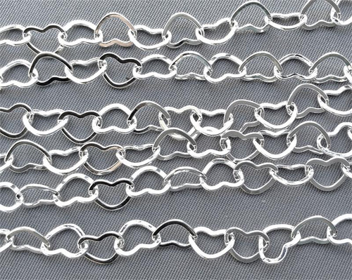 Shiny Silver Plated Brass 5x7x0.5mm Soldered Flat Heart Jewelry Chain per Foot