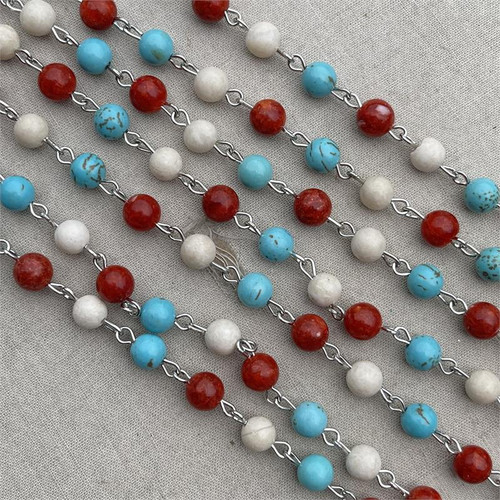 Mojave Beaded Rosary Chain 6mm Magnesite Howlite Jade Stone Antique Silver Plated Per Foot