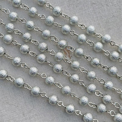 6mm Stardust Etched Antique Silver Beaded Ball Chain Rosary Eyepin Links Plated Per Foot