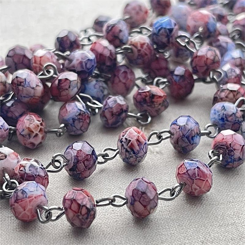 Nebula Beaded Rosary Chain 8mm Crystal Rondelle Gunmetal Plated Per Ft