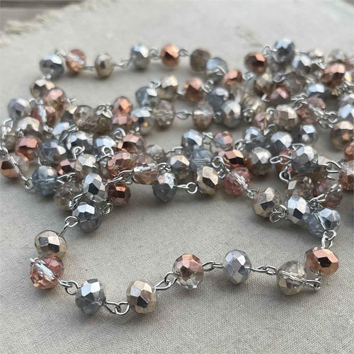 Antiqued Beaded Rosary Chain 8mm Crystal Antique Silver Plated Per Foot