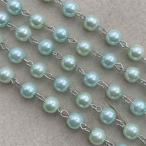 Aqueduct Glass Pearl Beaded Rosary Chain 8mm Antique Silver Plated Per Foot