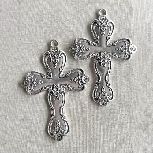 77x53mm Spoon Cross Pendant Vintage Style Antique Silver Plated Focal Component 2Pcs Per Pkg