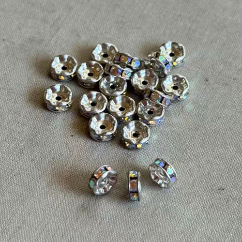 6mm Crystal AB Rondelle Preciosa Beads Silver Plated Czech Q20 Per Pkg