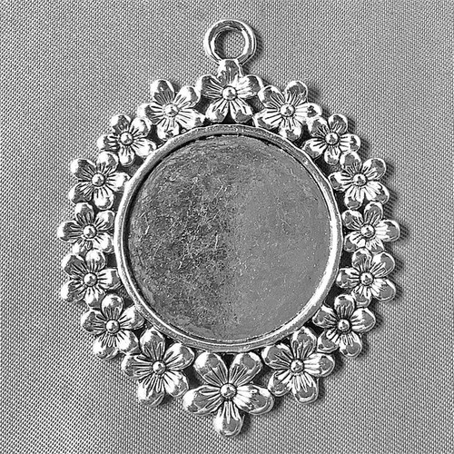 Flower Cabochon Memory Tray Charms 52x42mm Antique Silver Plated Alloy Q4 Per Pkg
