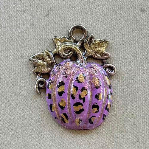 Isolde Purple Leopard Cheetah Pumpkin Hand Painted Pendant Per Pc