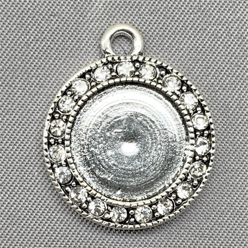 Crystal Rhinestone Cabochon Memory Tray Charms 21x18mm Antique Silver Plated Alloy Q2 Per Pkg