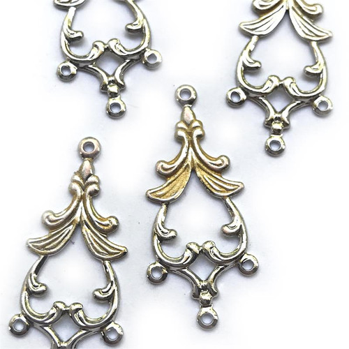 Filigree Chandelier Components Hand Painted Gold Silver 33x15mm Q4 Per Pkg
