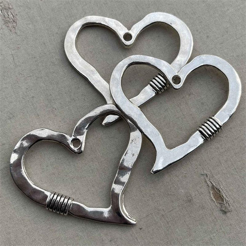 Rustic Folk Heart BIG Pendants 60mm Antique Silver Plated Q3 Per Pkg