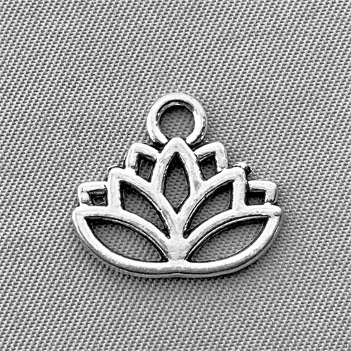 Lotus Flower Charms 15x17mm Antique Silver Plated Alloy Q6 Per Pkg