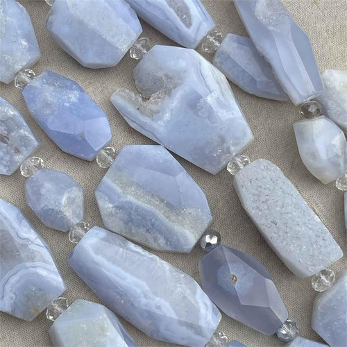 Chunky Nuggets Blue Lace Agate Druzy Semi Precious Beads Q6 Per Strand