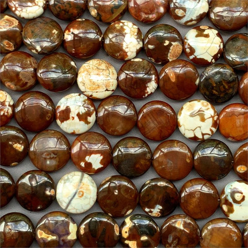 15mm Tortoiseshell Agate Coin Semi Precious Stone Beads Per Strand