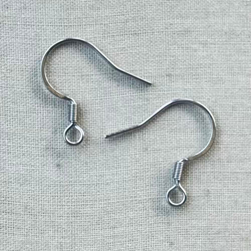 French Hook Flat Coil Earwires 15mm Stainless Steel Q20 Pair Per Pkg
