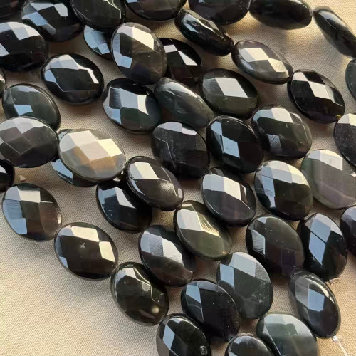 16x12mm Rainbow Obsidian Faceted Oval Semi Precious Beads Per Strand