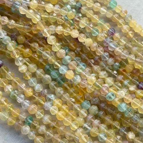 6mm Lemon Fluorite Faceted Round Stone Semi Precious Beads Per Strand