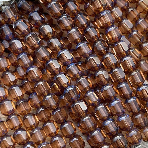 8mm Cathedral Window Cut Barrel Czech Glass Beads Vintage Rose Picasso 12 Per Strand