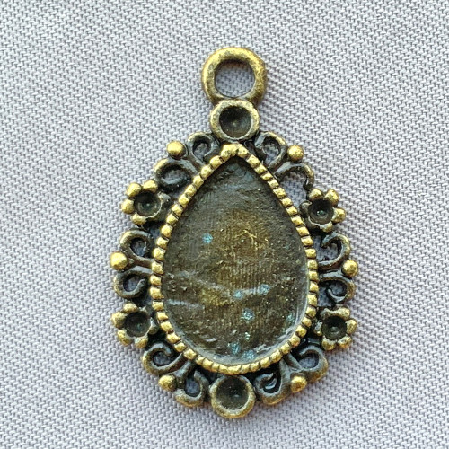 Filigree Teardrop Cabochon Memory Tray Charms 25x17mm Antique Brass Plated Alloy Q8 Per Pkg