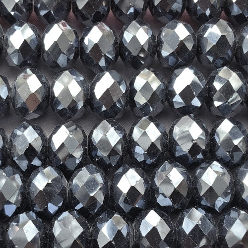 Hematite 12x8mm Faceted Rondelle Chinese Crystal Glass Beads Per Strand