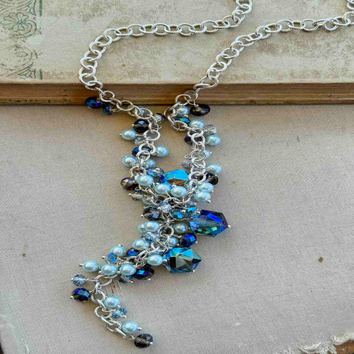 Bermuda Blue Waterfall Chain Necklace Artisan Made 24" Per Pc