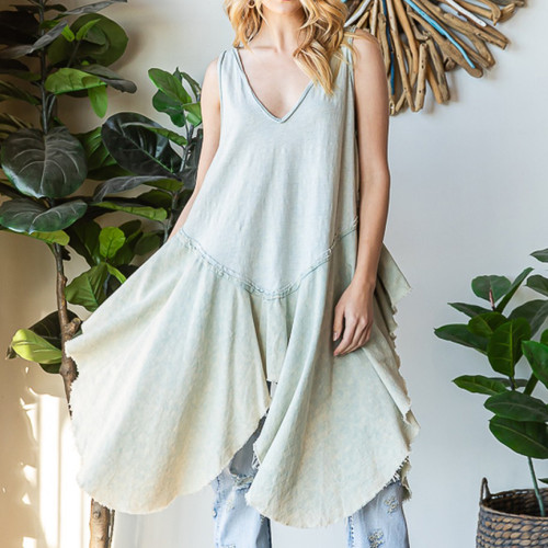 Going With The Flow Tunic Washed Fabric Sleeveless Long Tank Top