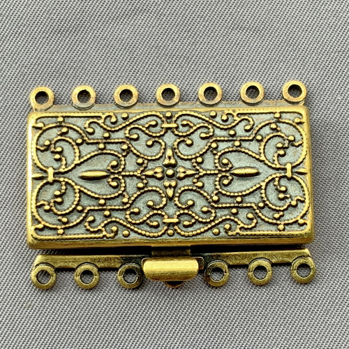 Ornate Rectangle 7 Strand Box Clasps 26x36mm Antique Brass Plated Alloy Q1 Per Pkg