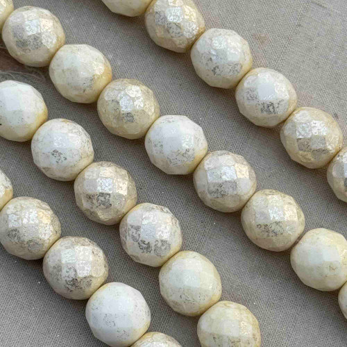 12mm Faceted Fire Polish Czech Glass Opaque Creamrose Mercury 15 Beads Per Strand