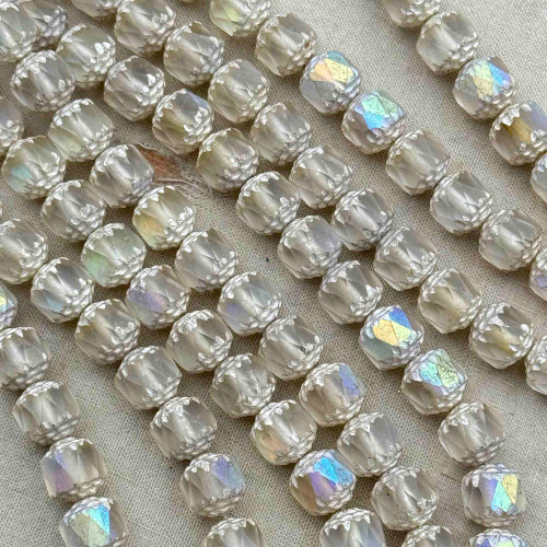 8mm Cathedral Czech Glass Beads Matte Crystal AB 15 Beads Per Strand