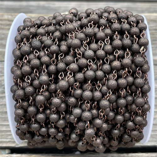 6mm Stardust Etched Antique Copper Beaded Ball Chain Rosary Eyepin Links Plated Per Foot