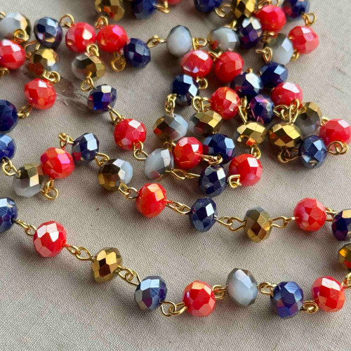 So Glitzy Today Beaded Rosary Chain 8mm Crystal Gold Plated Per Foot