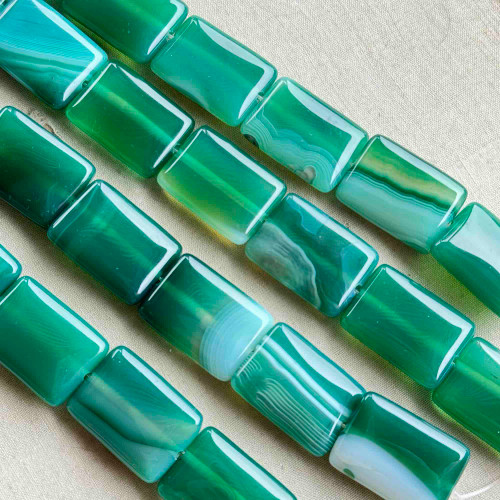 Green Agate 24x18mm Dyed Banded Rectangle Semi Precious Stone Beads 8Pcs Per Strand