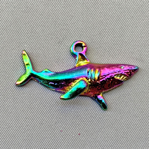 Great White Shark Charms 32x19mm Peacock Multicolor Plated Alloy Q3 Per Pkg