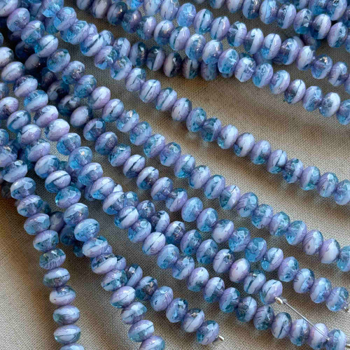 5x3mm Czech Glass Faceted Rondelle Beads Alexandrite Marble 30Pcs Per Strand