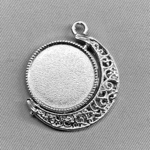 Moon Spinner Cabochon Memory Tray Pendants 30x26mm Platinum Plated Alloy Q4 Per Pkg