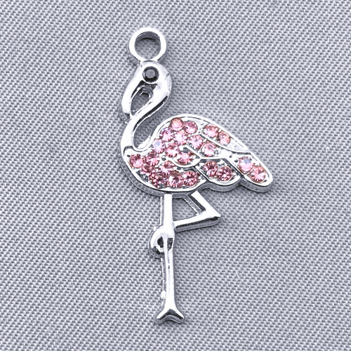 Light Pink Crystal Rhinestone Flamingo Charms 28x15mm Antique Silver Plated Alloy Q10 Per Pkg